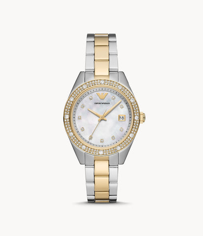 Emporio Armani - Three Hand Two Tone Stainless Steel Ladies Watch