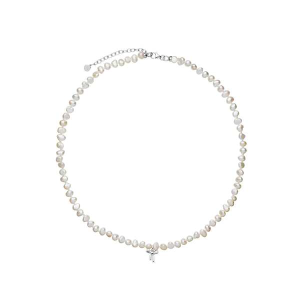 Karen Walker - Petite Bow With Pearls Necklace - Sterling Silver