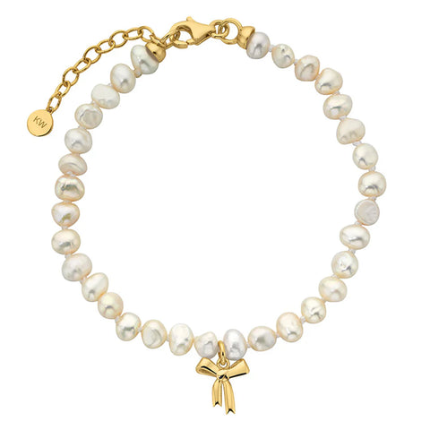 Karen Walker Petite Bow With Pearls Bracelet -Yellow Gold Plate