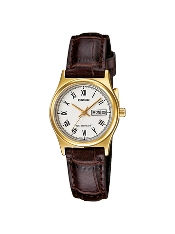 Casio - Ladies Analogue Day/Date Leather Strap Watch