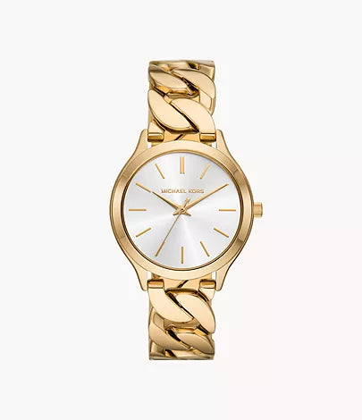 Michael Kors Runway Three Hand Gold Tone Stainless Steel Watch Brent Weatherall Jeweller