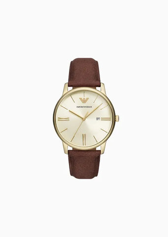 Emporio Armani - Brown Leather Gold Case Watch