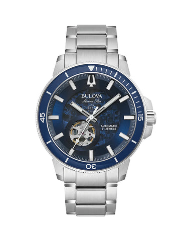Bulova - Men's Marine Star Automatic Watch Silver/Blue
