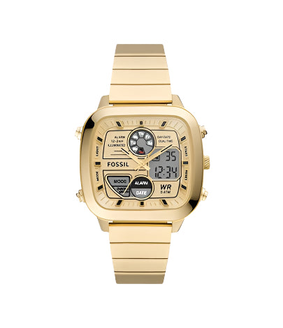 Fossil Retro Analog-Digital Gold-Tone Stainless Watch – Brent