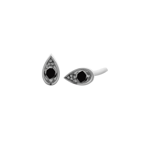 Meadowlark Petal Stud Earrings Medium -Sterling Silver & Black Diamond