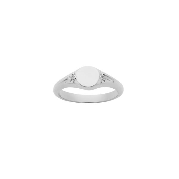 Meadowlark Classic Signet Ring - Sterling Silver & White Diamond