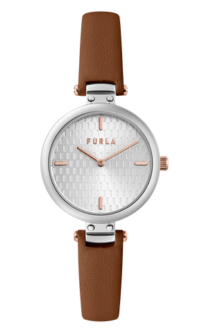 Furla - New Pin Silver Dial Brown Leather Watch