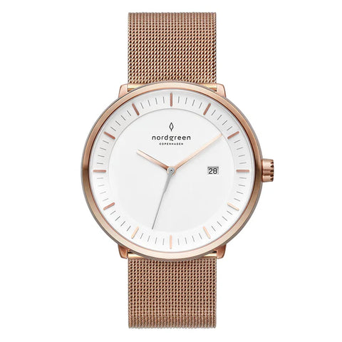 NordGreen - Philosopher White & Rose Gold Mesh Watch