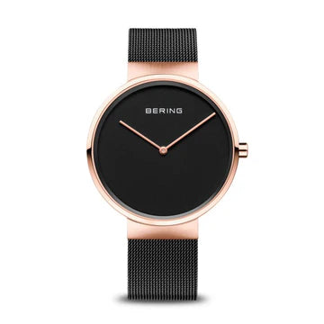 Bering - Classic Collections Black And Rose Gold Mesh Watch