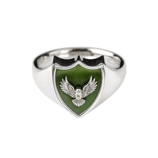 Nick Von K - Pounamu Owl Crest Signet Ring in Sterling Silver