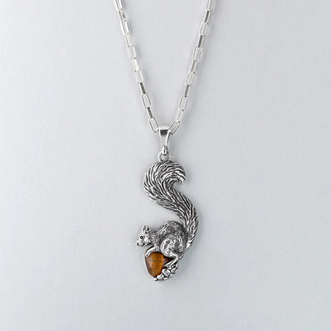 Nick Von K - Squirrel Charm Pendant in Sterling Silver with Tigers Eye