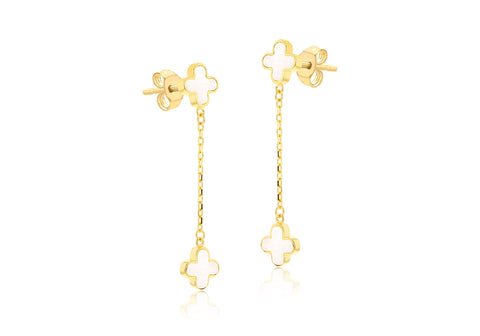 Brent Weatherall - 9ct Yellow Gold Mother Of Pearl Clover Drop Earrings