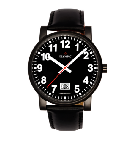 Olympic - Full Black Watch With Leather Strap