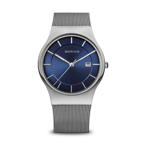 Bering - Gents Classic Collection Silver Case With Blue Dial