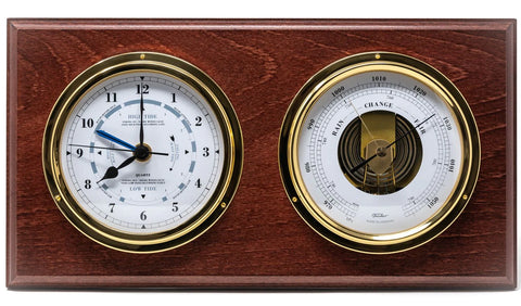 Fischer - Mahogany & Brass Barometer & Tide Clock Combination