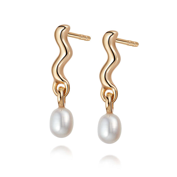 Daisy London - Wave Seed Pearl Stud Earrings Gold Plated