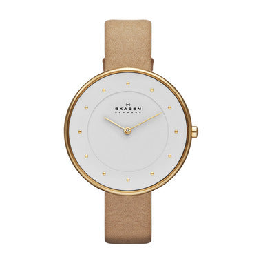 Skagen - White Dial Beige Leather Ladies Watch