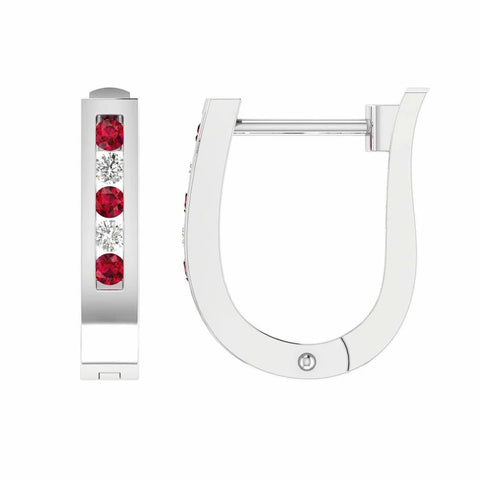 Brent Weatherall - 9ct White Gold Channel Set Ruby & Diamond Hinged Earrings