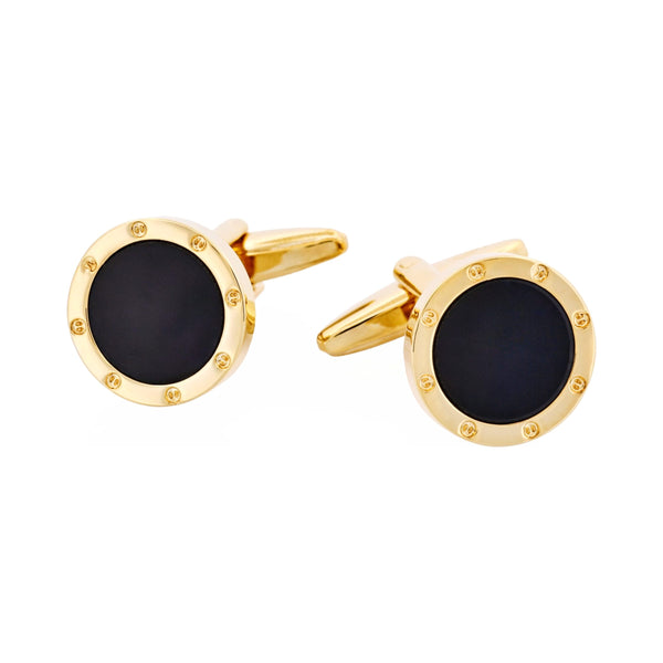 Cudworth - Gold Plated & Round Onyx Cufflinks with Screws