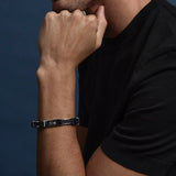 Najo - Band of Strength Men’s Plaited Leather and Steel Bracelet