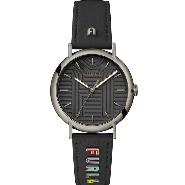 Furla - Heritage Easy Gun Metal Black Leather Watch