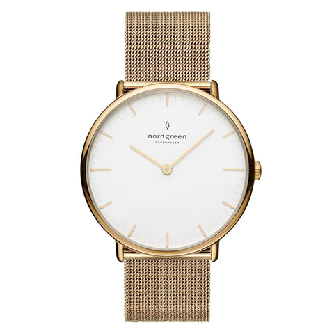 NordGreen - Yellow Gold & White Dial Mesh Watch