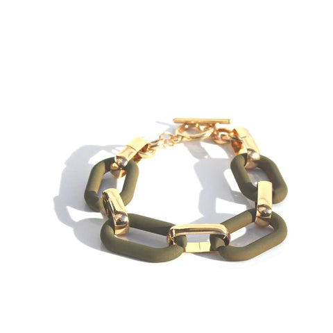 Queen Of The Foxes - Statement Link Bracelet Gold - Olive