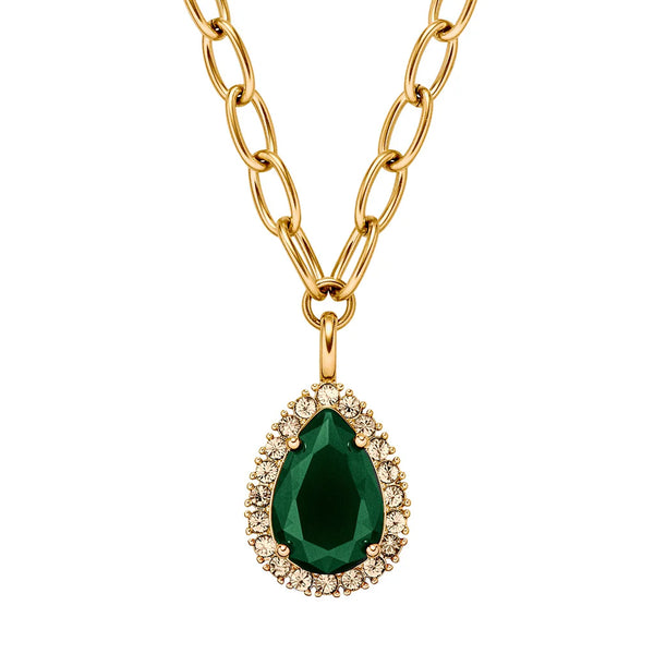 Dyrberg/Kern - Metta Gold Necklace Emerald Green & Golden