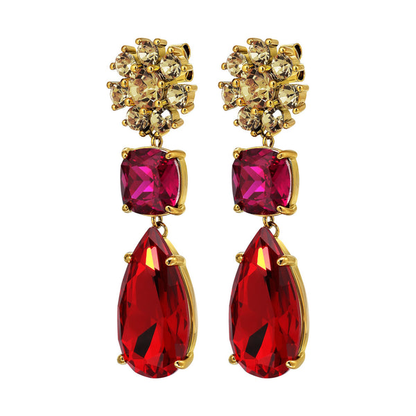 Dyrberg Kern - Misia Floral Drop Earrings Gold & Red