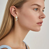 Dyrberg Kern - Curra Gold Statement Earrings Crystal & White Pearl