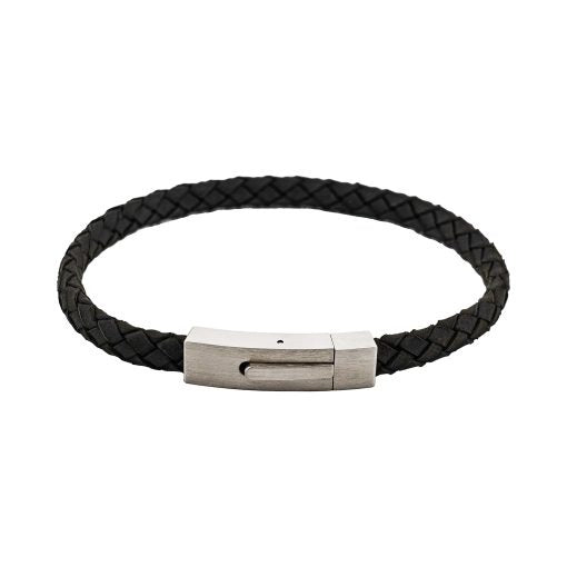 Cudworth - Braided Suede & Steel Calabria Bracelet, 21.5cm x 6mm, Nero