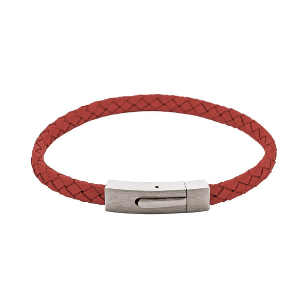 Cudworth - Braided Suede & Steel Calabria Bracelet, 21.5cm x 6mm, Flame