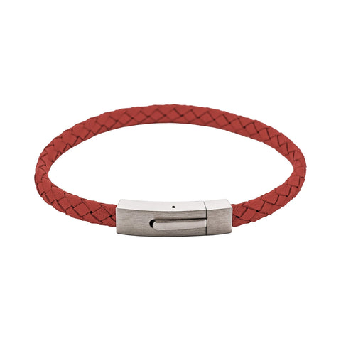 Cudworth - Braided Suede & Steel Calabria Bracelet, 21.5cm x 6mm, Flame