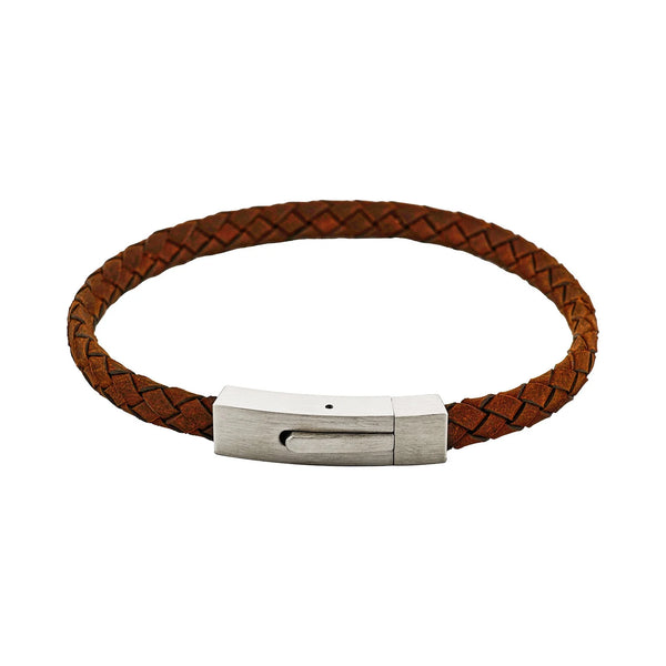 Cudworth - Braided Suede & Steel Calabria Bracelet, 21.5cm x 6mm, Brown