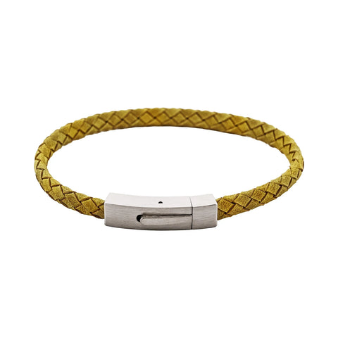 Cudworth - Braided Suede & Steel Calabria Bracelet, 21.5cm x 6mm, Leaf