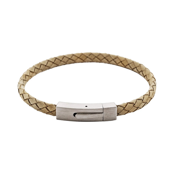 Cudworth - Braided Suede & Steel Calabria Bracelet, 21.5cm x 6mm, Stone