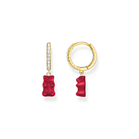 THOMAS SABO - Hoop Earrings with Strawberry Red Goldbears Pendant & Zirconia