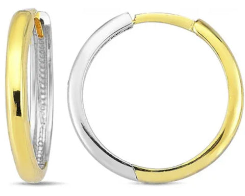 Brent Weatherall Jeweller - 9ct Yellow & White Gold Fine Huggie Earrings 16mm