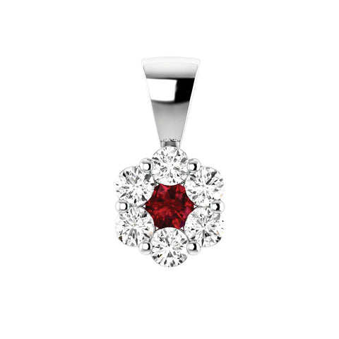 Brent Weatherall - 9ct White Gold Ruby & 6X Diamond Set Cluster Pendant On A 45cm Chain