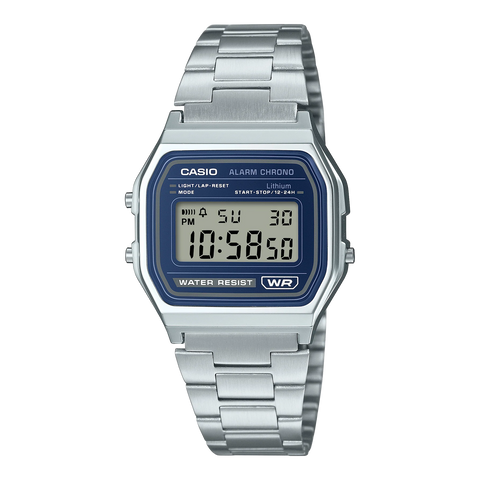 Casio - Retro Silver & Blue Dial Digital Watch