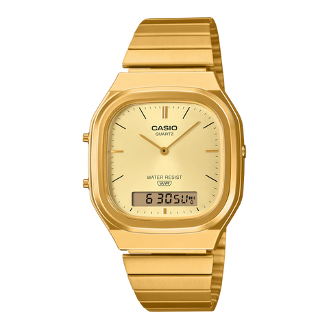 Casio - Vintage Square Retro Duo Gold Dial Watch
