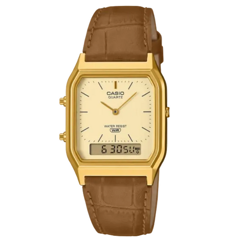 Casio - Duo Yellow Dial / brown Leather Strap