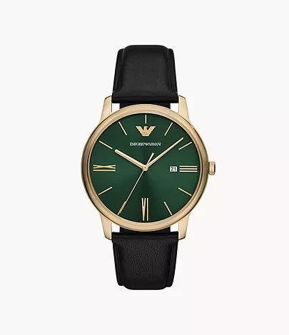 Emporio Armani - Three-Hand Date Green/Black Leather Watch