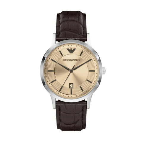 Emporio Armani - Gold Dial Brown Leather Strap Watch