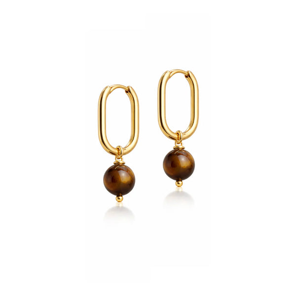 Fabuleux Vous - Black Edit Tigers Eye Yellow Gold Huggie Earrings