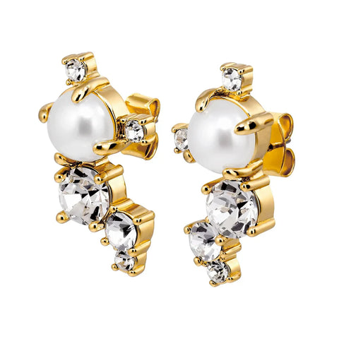 Dyrberg Kern - Curra Gold Statement Earrings Crystal & White Pearl