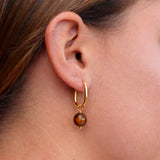 Fabuleux Vous - Black Edit Tigers Eye Yellow Gold Huggie Earrings