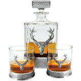 English Pewter Company - Regal Stag Rectangular Pewter Decanter Set with matching Tumblers