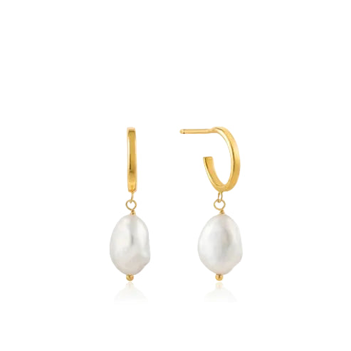 Ania Haie - Mini Pearl Hoop Earrings Gold Plate