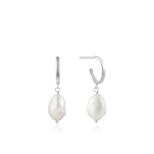 Ania Haie - Mini Pearl Hoop Earrings Sterling Silver